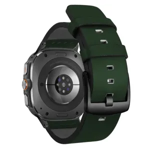 Cinturino per orologio in pelle verde con fibbia in metallo nero per Samsung Galaxy 47mm.