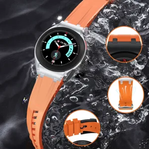 Cinturino per orologio in silicone arancione compatibile con smartwatch, design traspirante con fibbia.