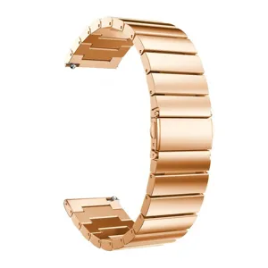 Rose gold stainless steel metal watch strap detail view, elegant brushed link design.