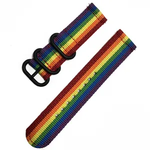 Cinturino di ricambio per orologio in nylon arcobaleno con perni a sgancio rapido.