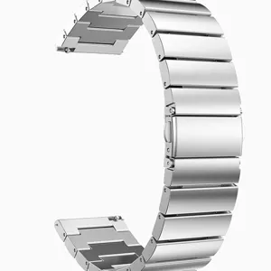 Stainless steel metal replacement watch strap, durable silver finish for smartwatches.