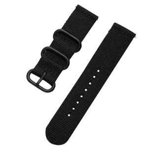 Cinturino per orologio in nylon nero di ricambio con anelli metallici resistenti, banda in tela.