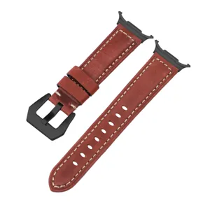 Echtes Lederarmband kompatibel mit Smartwatch, Vintage Leder Uhrenarmband mit schwarzer Schließe.