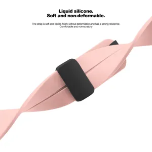 Cinturino per smartwatch in silicone rosa con fibbia magnetica, morbido e flessibile.