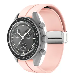 Cinturino per orologio in silicone rosa con chiusura magnetica pieghevole, universale 20mm 22mm.