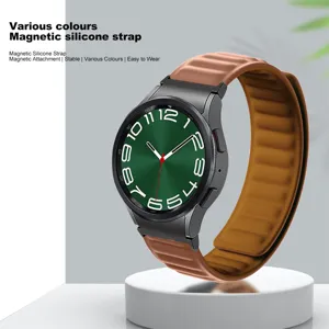 Magnetic silicone watch strap replacement for Samsung Galaxy Watch 6, comfortable brown band.