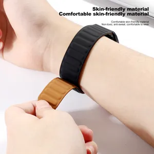 Silicone magnetic watch strap compatible with smartwatches, comfortable and skin-friendly design.