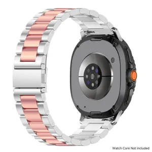 Correa de reloj de acero inoxidable con cierre desplegable, diseño metálico plateado y oro rosa.