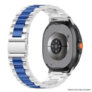 Correa de reloj de metal de acero inoxidable para Samsung Galaxy watch, cierre desplegable azul plata.