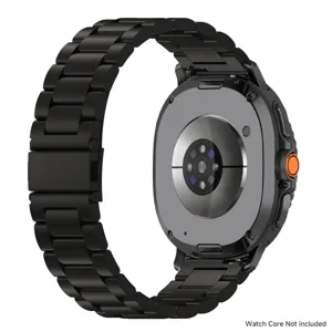 Correa de reloj de metal de acero inoxidable y funda protectora vista de detalle negro.