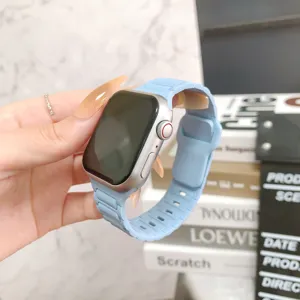 Cinturino per orologio in silicone a tre perle compatibile con Apple Watch, azzurro.