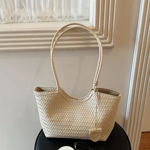 Γυναικεία Πλεκτή Τσάντα Tote από Δέρμα PU Μεγάλη Χωρητικότητα Casual Ταξίδι Ώμου Μασχάλης Μονόχρωμη Μαγνητικό Κούμπωμα Μόδα Κομψή Μαλακή Τσάντα