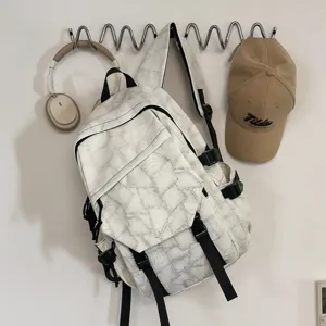 Großkapazität weißer geometrischer Muster Rucksack vielseitige lässige Reisetasche für Studenten