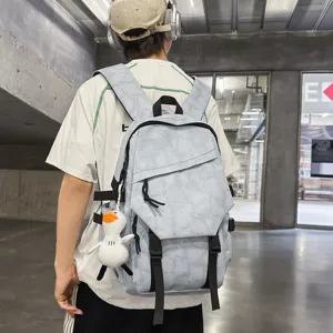 Lässiger, großer Studenten-Rucksack stilvoller trendiger Campus-Schulranzen mit Entenanhänger