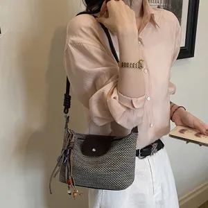 Zomer vintage geweven schoudertas dames casual onderarm tas stijlvol en elegant ontwerp