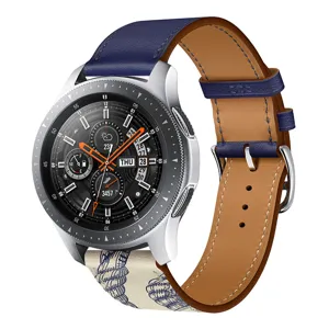 Correa de reloj de cuero PU bicolor, pulsera de repuesto azul y marrón para reloj inteligente.