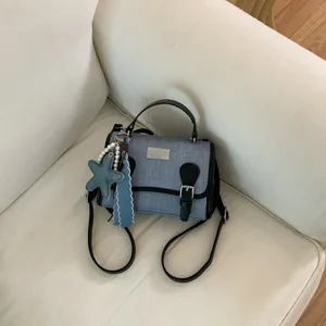 Borsa a mano in denim da donna con ciondolo stella di perle, elegante borsa a tracolla casual.