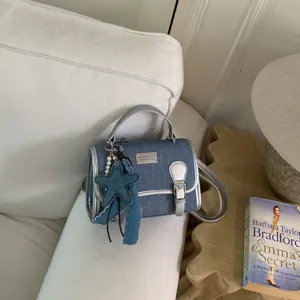 Borsa a mano in denim elegante con ciondolo a stella, borsa casual da donna per ufficio.