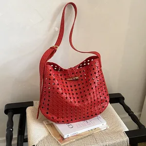 Borsa a tracolla in pelle intrecciata rossa da donna elegante borsa hobo shopper