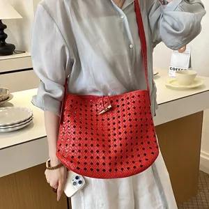 Borsa a tracolla in pelle intrecciata rossa borsa hobo chic elegante borsetta donna primavera