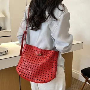 Borsa a spalla tote in pelle intrecciata rossa moda minimalista borsa sottobraccio donna