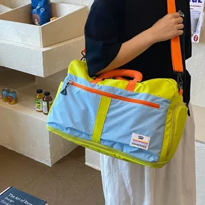 Casual colorblock canvas duffel shoulder bag for women fashion travel tote large capacity