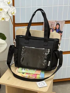 Μαύρη διαφανής μπροστινή τσάντα shopper γλυκός στιλ ώμου χιαστί τσάντα μαθητής καθημερινή