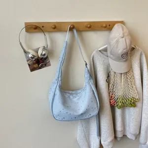 Borsa hobo azzurro chiaro con stampa stelle, borsa a tracolla casual elegante da donna.
