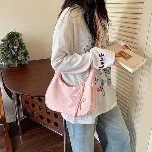 Borsa hobo rosa con motivo a stella da donna, borsa a tracolla casual e alla moda.