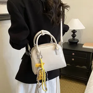 Women stylish commuter shoulder crossbody bag small square bag with cute yellow charm