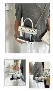 Bolso transparente de lunares con cadena dorada, elegante bolso cruzado de verano.