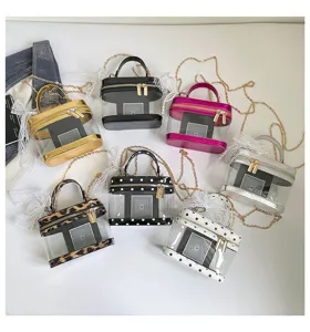 Bolso transparente tipo necesir con cadena, bonito diseño de lazo de encaje para mujeres verano.