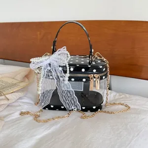 Bolso de mano transparente de lunares Lindo bolso cruzado de encaje lazo cadena elegante
