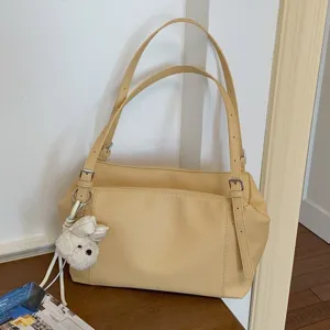 Bolso Almohada de Cuero PU Suave de Estilo Coreano Para Mujeres Gran Capacidad Textura de Lichi Bolso de Hombro Moda Tendencia Casual Conmutación de Mano