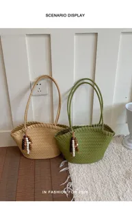 Modische Damen geflochtene Tasche Sommer große Kapazität Schulter Eimer Tasche chic
