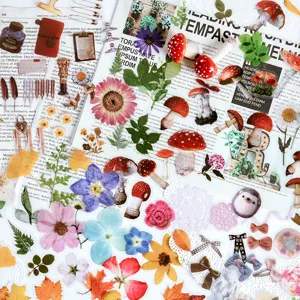 PET sticker pack vintage journal scrapbooking supplies floral mushroom decorative stickers