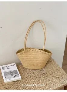 Sommer geflochtene Tasche fur Damen, stilvolle koreanische Grosse Schultertasche Tasche.