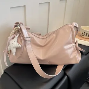 Sac à bandoulière en cuir PU rose pour femme, sac à main vintage avec charmant étoile.