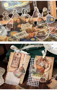 Vintage retro set αυτοκόλλητων για scrapbooking, υλικά διακόσμησης ημερολογίου DIY.