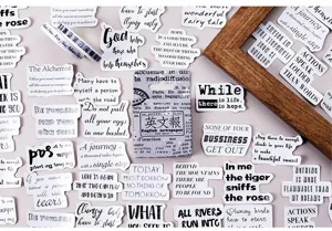 Vintage English newspaper theme decorative stickers detail, black and white quote sticker set.