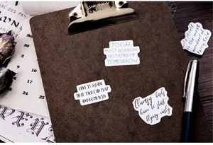 Decorative stationery sticker set with inspiring English quotes for journaling and scrapbooks.