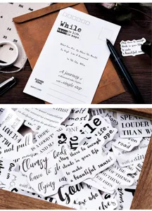 Boxed black and white English text stickers for journal scrapbooking DIY decoration.