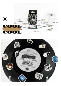 Decorative boxed stickers set featuring vintage vinyl record and small black journal decals!