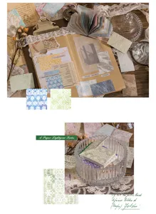 Detailansicht von Vintage-Blumen-Notizblöcken und dekorativem Tagebuchpapier für Handarbeiten.