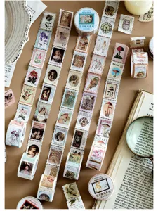 Retro washi tape rolls vintage postage stamp decorative stickers DIY journaling supplies floral plant