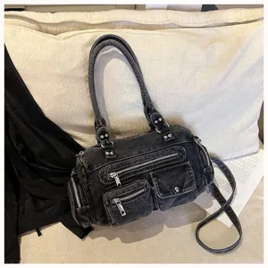 Modische Damen Jeans Schultertasche lässige Multi-Pocket Achseltasche für den Alltag.
