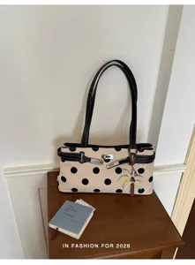 Sac d'épaule chic à pois avec poignées élégantes, serrure métallique classique et charmant.