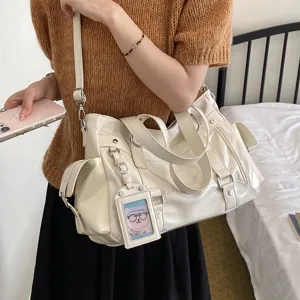 Chic borsa a tracolla bianca lucida, grande borsa in pelle PU per donne in ufficio e tempo libero.