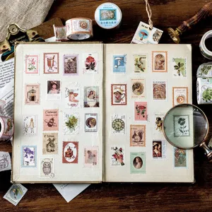 Vintage washi tape stamp stickers retro post office floral plant journaling DIY decorative material