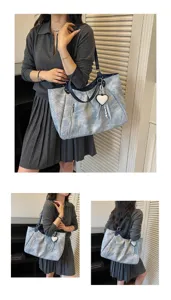 Detailed view of women casual tote shoulder bag large capacity Korean style summer fashion design.